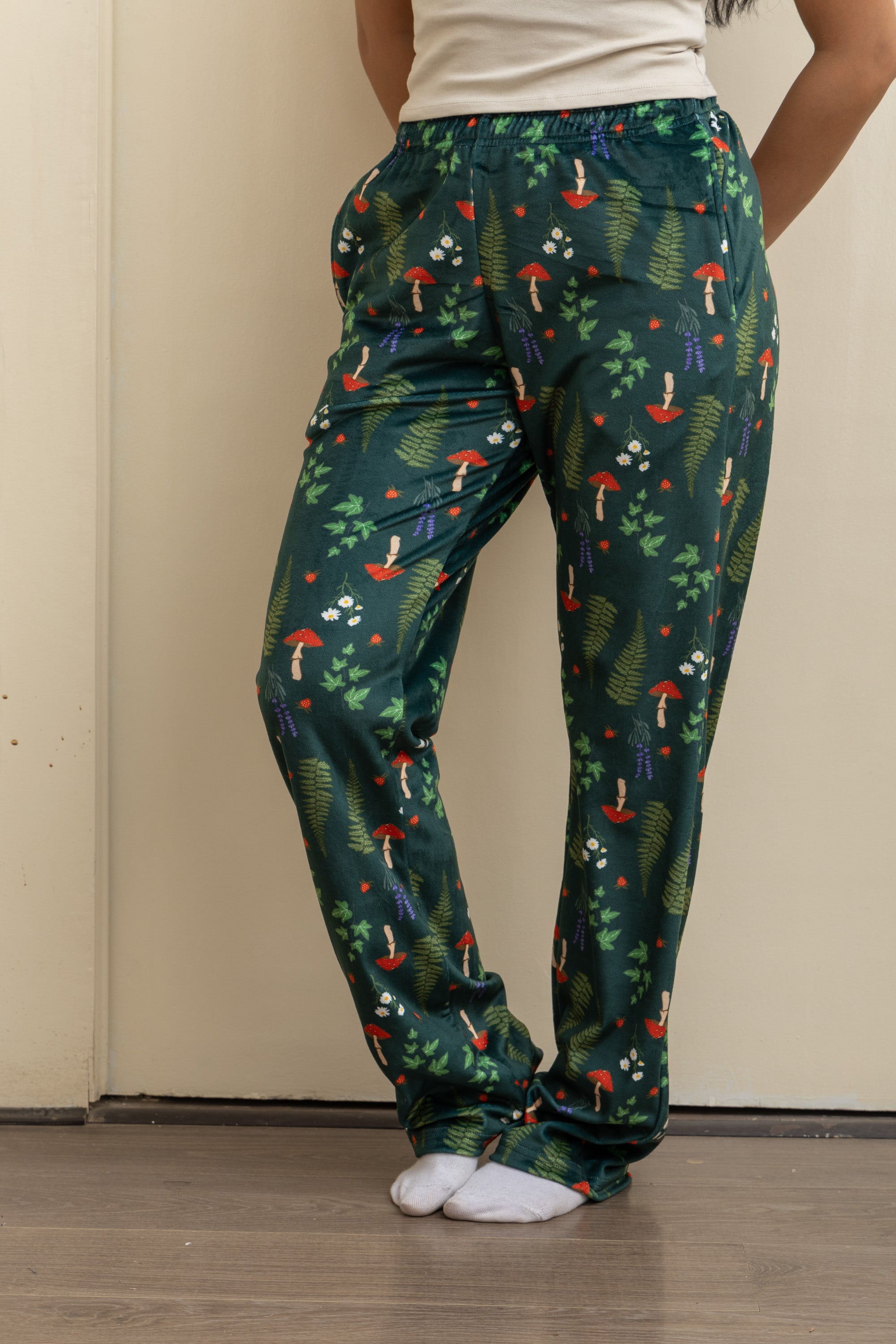 Image of Green Velvet-Touch Pajama Pants